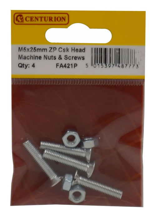 M5 x 25MM ZP CSK Head Machine Screws & Nuts FA421P