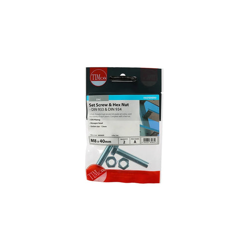 8x40 Zinc Hex Nut & Bolt 840SNZP