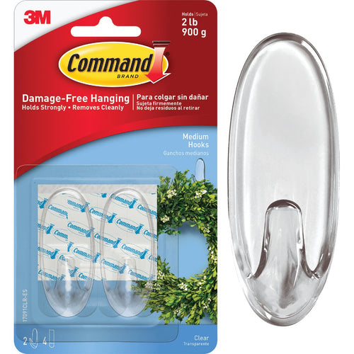 17091Clr 3M Medium Hooks Clear pk2