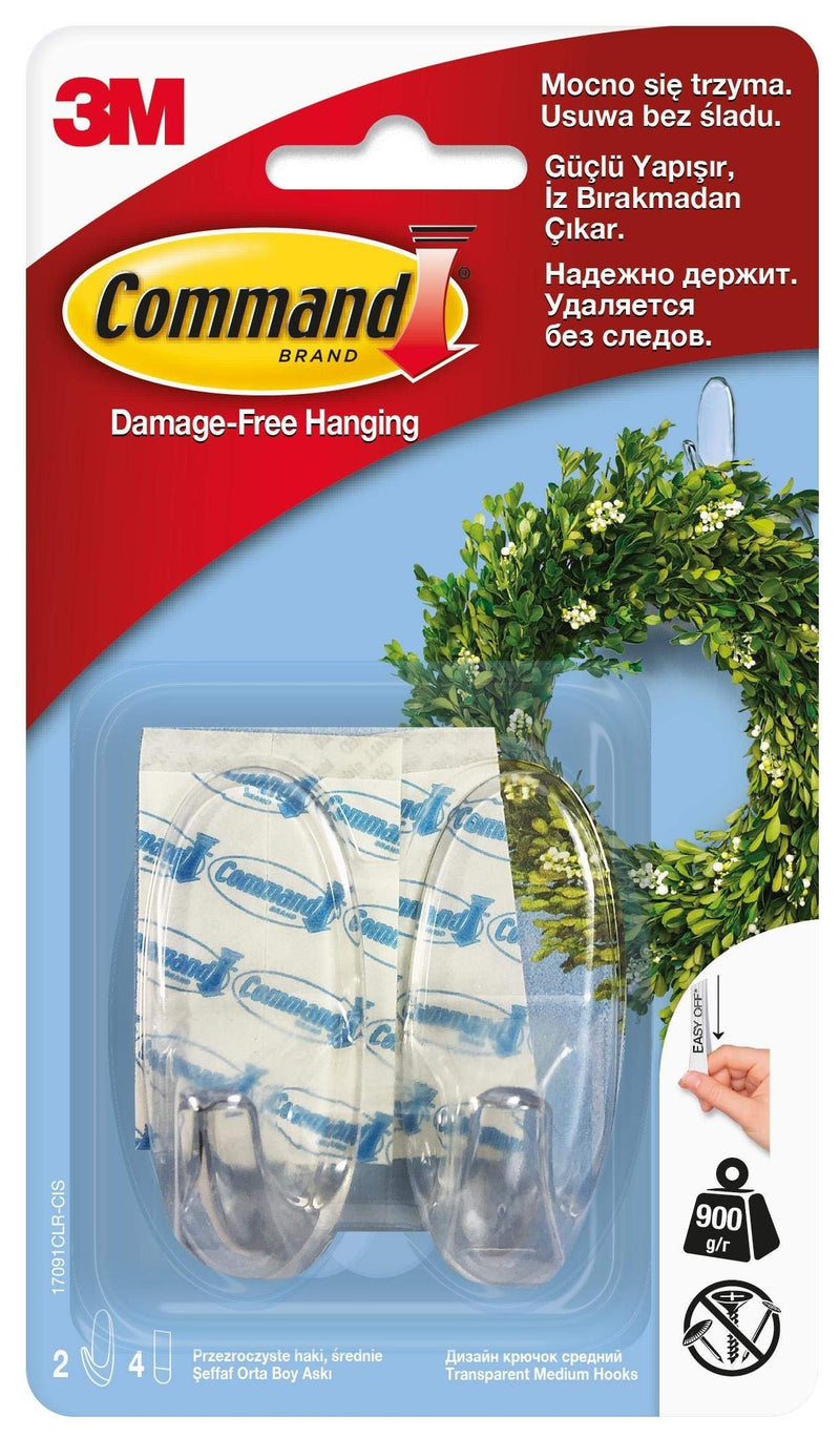 17091Clr 3M Medium Hooks Clear pk2