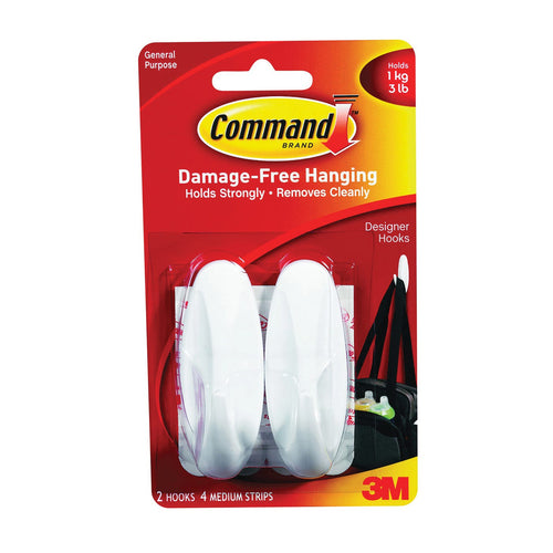 Medium Designer Hooks White 2pk  17081
