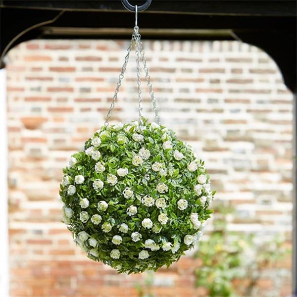 NEARLY NATURAL CREAM ROSE TOPIARY BALL