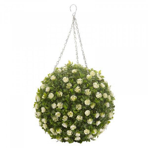 NEARLY NATURAL CREAM ROSE TOPIARY BALL