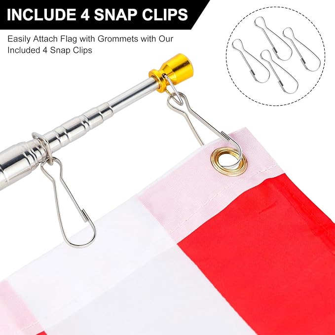Risipu 8.2FT Telescopic Flag Pole,Stainless Steel Handheld Portable Extendable Retractable Flagpole with Anti-Slip Grip Clip for Tour Guide Festival Teaching Pointer (8.2ft - Black)