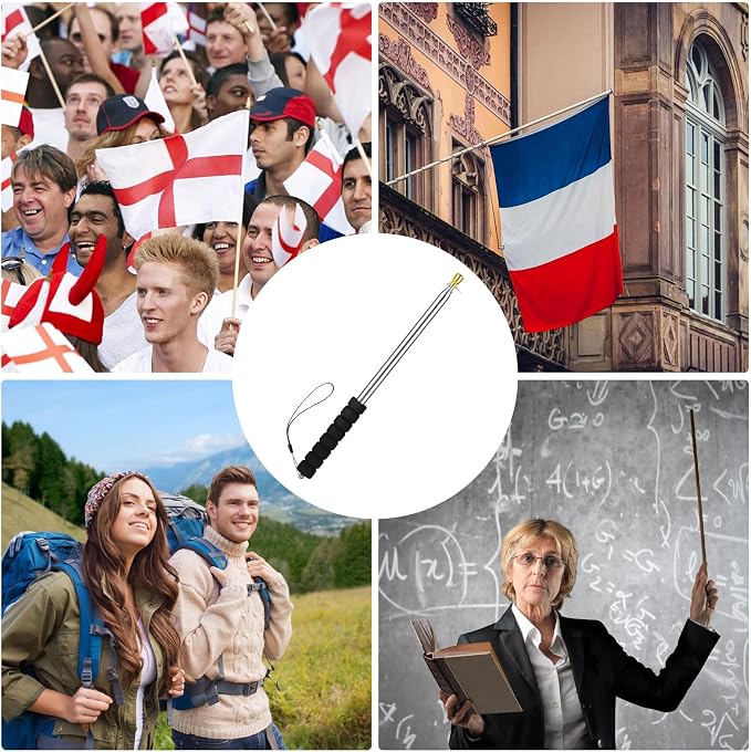 Risipu 8.2FT Telescopic Flag Pole,Stainless Steel Handheld Portable Extendable Retractable Flagpole with Anti-Slip Grip Clip for Tour Guide Festival Teaching Pointer (8.2ft - Black)
