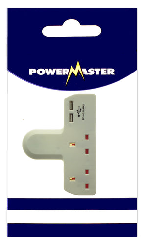 Powermaster TShaped 2Way Adaptor with 2 USB Portsga