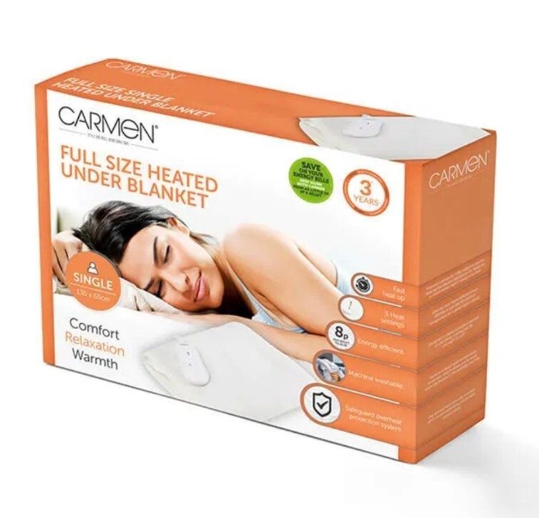 Carmen Electric Heated Under Blanket Double Bed Size  3 Heat Settings