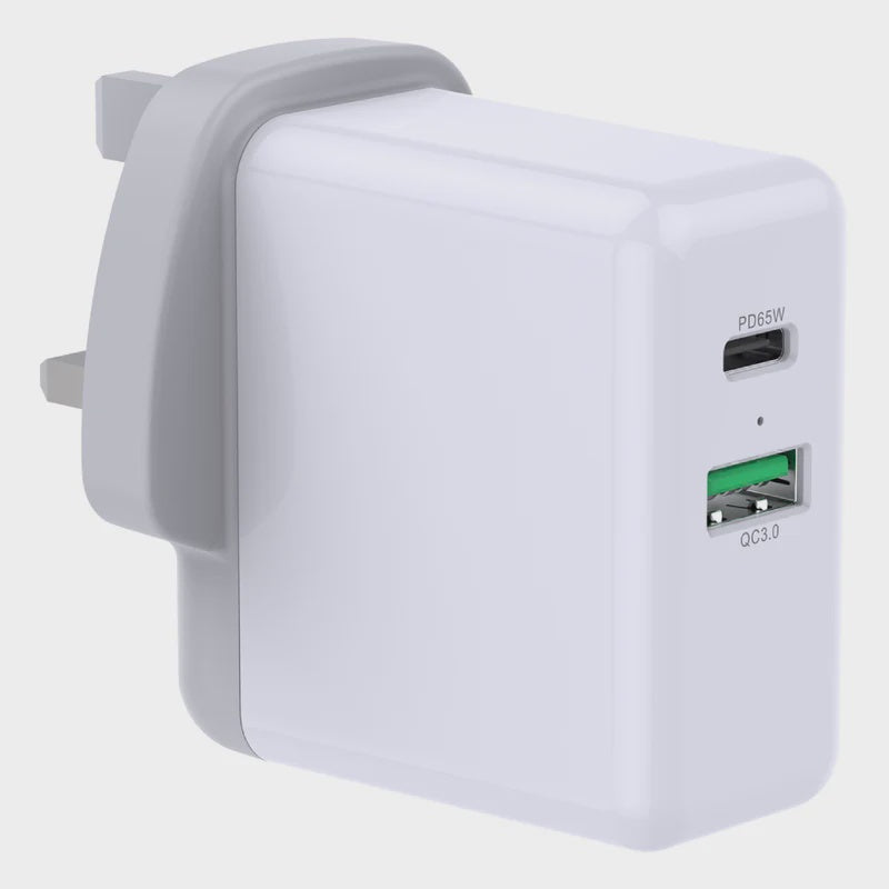 Prevo Mains Charger - USB Type-C & USB Type-A Fast Charge QC72   White