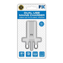 Load image into Gallery viewer, FX Factory 20W USB-A &amp; USB-C Dual USB Mains Charger - White