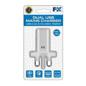 FX Factory 20W USB-A & USB-C Dual USB Mains Charger - White