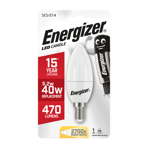 ENERGIZER LED 5.9W (40W) 470 LUMEN E14 OPAL CANDLE LAMP WARM WHITE