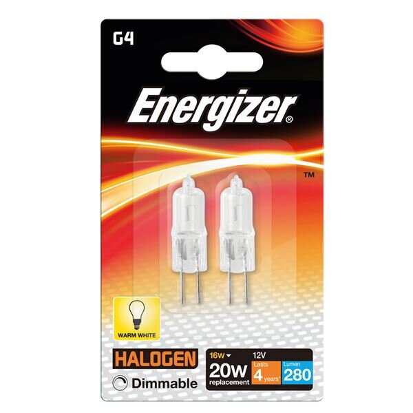 ENERGIZER ECO HALOGEN 16W (20W) G4 CLEAR CAPSULE LAMP CARD 2