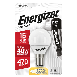 ENERGIZER LED 5.9W (40W) 470 LUMEN B15 OPAL GOLF BALL LAMP WARM WHITE