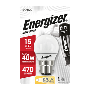 ENERGIZER LED 5.9W (40W) 470 LUMEN B22 OPAL GOLF BALL LAMP WARM WHITE