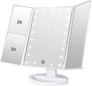 LED 3 Sided Desktop Mirror White