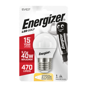 ENERGIZER LED 5.9W (40W) 470 LUMEN E27 OPAL GOLF BALL LAMP WARM WHITE
