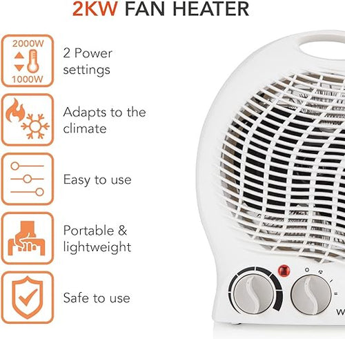 Warmlite Fan Heater with Adjustable Thermostat WL44002