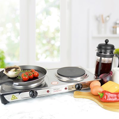 KitchenPerfected 2000w Double Hotplate - Stainless Steel
