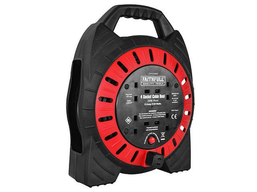 Faithfull 20Mtr 4 Sockets  Enclosed Cable Reel Red/Black  FPPCR20MSE