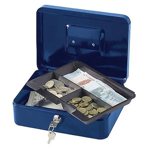 Q-Connect Standard 10 Inch Medium Key Lock Cash Box-Blue