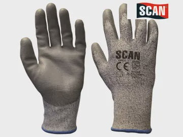 SCAN 5 Gloves - Grey Pu Coated Cut  large