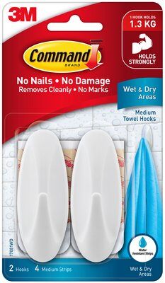 Command™ Medium Wet Area Towel Hooks White 2pk - 17081WD