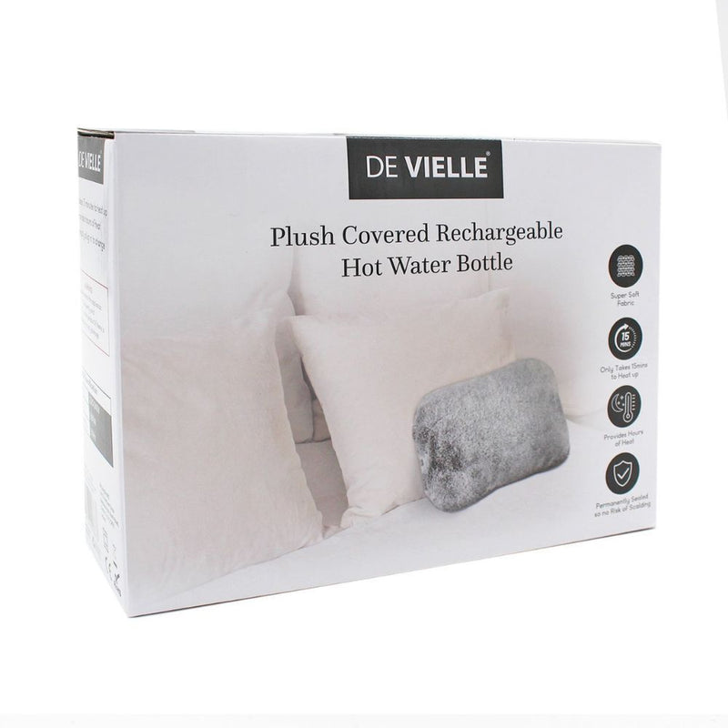 De Vielle Plush Covered Rechargeable Hot Water Bottle Grey