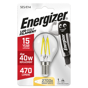 ENERGIZER LED 4W (39W) 470 LUMEN E14 FULL GLASS FILAMENT GOLF BALL LAMP WARM WHITE