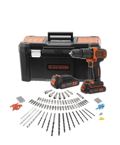 Black+Decker 18V 2 x 1.5Ah Li-ion Brushed Cordless Combi-Drill + 120 Accessories BCD700S2KA
